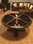 Enjoy bumper pool on the downstairs family room convertible table.